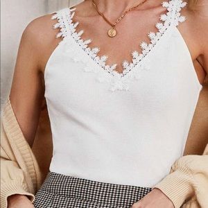3/$25!!  New White lace trimmed tank top shirt sleeve